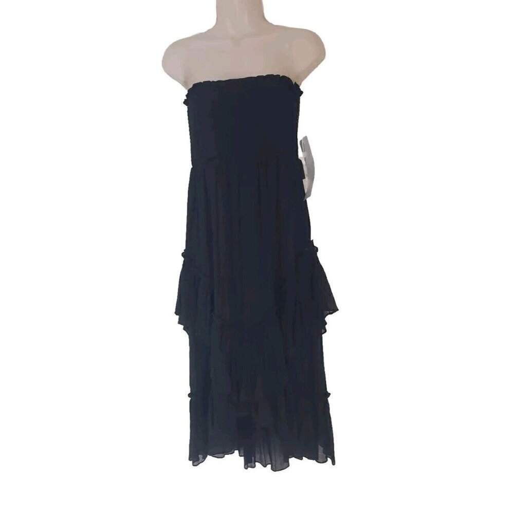 NWT LIFE WEAR 2 WAYS BLACK SMOCKED RUFFLES TIERED STRAPLESS DRESS/SKIRT MEDIUM